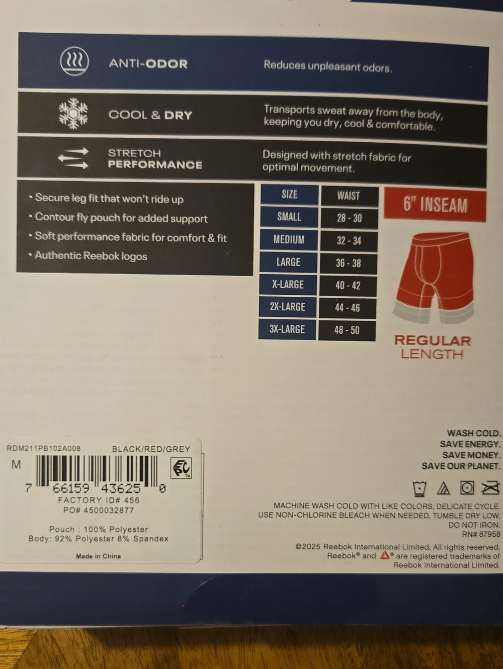 Men's Reebok Boxer Briefs (Medium) And Crew Socks Bundle (6-12.5)